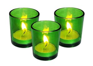 Pure Source India Set of 12 Glass Votive Tealight Candle Holders - Home Decoration (Glass, Pack of 12, Green)