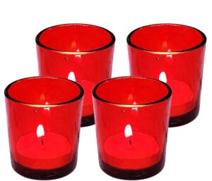 Pure Source India Set of 4 Glass Votive Tealight Candle Holders - Living Room Side Table Home Decoration (Glass, Pack of 4, Red)