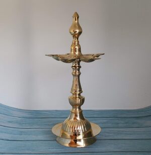 Pure Source India Brass Kashi Diya, Traditional Diya Oil Lamp Made of Brass Metal. (11.5 Inch)