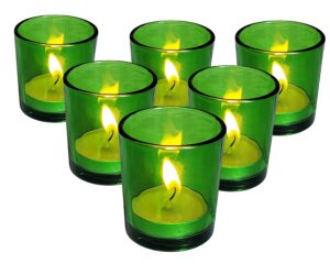 Pure Source India Set of 6 Glass Votive Tealight Candle Holders - Living Room Side Table Home Decoration (Glass, Pack of 6, Green)