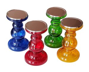 Pure Source India Round Decorative Glass Pillar Candle Holder, 8.5 inch, 4 Piece