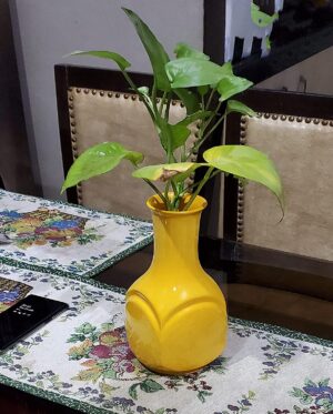 Pure Source India Ceramic Flower Vase, 11 Inch, 1 Piece, Yellow