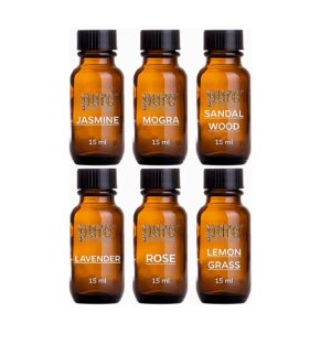 Pure Source India Essential Oil (Lavender, Lemongrass, Rose, Jasmine, Sandalwood and Mogra), 15ml Each, Set of 6
