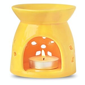 Pure Source India Ceramic Oil Burner Aroma Diffuser, with 1 Tea Candle, 3.25 Inch, (Yellow)