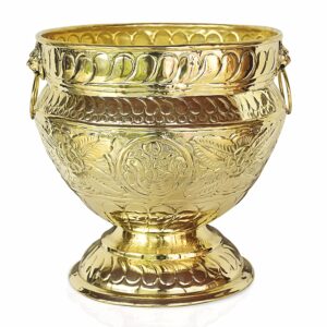 Pure Source India Brass Handmade Design Planter || Plant Container || Flower Pot (Size: Dia- 12.5 x Height- 12 inches)