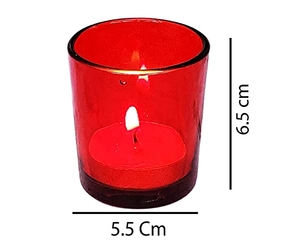 Landslide Set Of 6 Votive Glass Tealight Candle Holders Decorations Items For Home Glass Red 5914