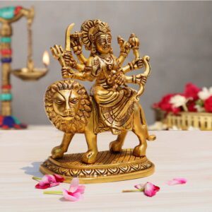 Pure Source India Durga Sherawali MATA Idol (6 Inch) Murti Statue Sitting on Lion - Religious Idol Figurine (2125 gm)