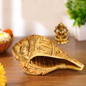 Pure Source India Pure Brass Shankh (4.75 Inch) Showpiece for Temple/Home, Shankh for Pooja, Mandir Decorations Items (450gm)