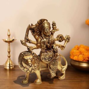 Pure Source India Durga Sherawali MATA Idol (5 Inch) Murti Statue Sitting on Lion - Religious Idol Figurine (1017gm)
