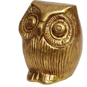 Pure Source India Pure Brass Owl Decor Showpiece, 188 Grams, for Home Office, Study Table & Living Room Décor (2 Inch)