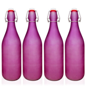 Pure Source India Frosted Glass Flip Cap Bottle 1000ml Leak Proof, Airtight & Reusable (PURPLE) (4 PCS)