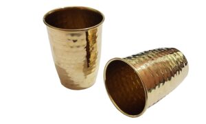 Pure Source India Pure Brass Lassi Glass Tumbler, Dotted Design, Drinkware, 250 ML (Set of 2 Pcs)