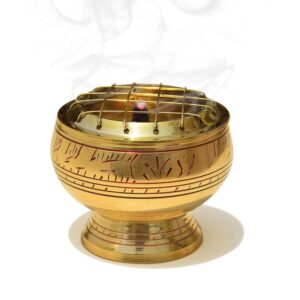 Pure Source India Pure Brass Small Kapoor Dani/Dhoop dani/Lamp/Burner with Cover for Home, Office,Temple, Pooja, Mandir (2.3 Inch) (50ml)