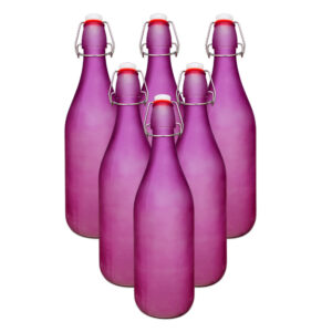 Pure Source India Frosted Glass Flip Cap Bottle 1000ml Leak Proof, Airtight & Reusable (PURPLE) (6 PCS)