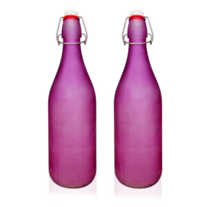 Pure Source India Frosted Glass Flip Cap Bottle 1000ml Leak Proof, Airtight & Reusable (PURPLE) (2 PCS)