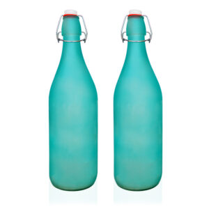 Pure Source India Frosted Glass Flip Cap Bottle 1000ml Leak Proof, Airtight & Reusable (SKY BLUE) (2 PCS)