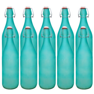 Pure Source India Frosted Glass Flip Cap Bottle 1000ml Leak Proof, Airtight & Reusable (SKY BLUE) (10 PCS)