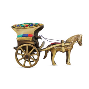 Pure Source India Brass Gemstone Work Horse Cart Replica (5 Inch) for Decor (Multicolor) (344 gm)