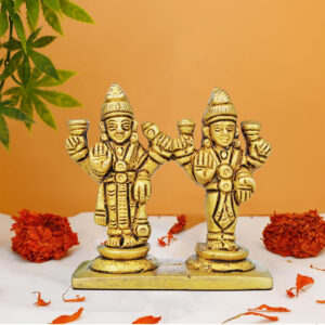 Pure Source India Brass Vishnu Laxmi Murti (Size: 2.4 Inch) for Office Desk, Gifting & Home Decor (190 gm)