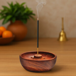Pure Source India Wooden Round Incense Stick Holder |Agarbatti Stand| Incense Burner, Incense Ash Catcher for Temple, Home & Office (3.7 INCH) (1 PCS)