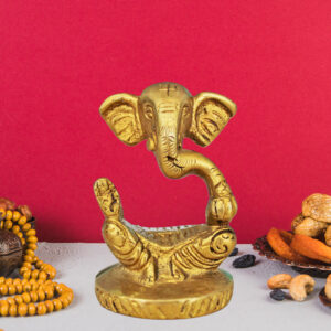 Pure Source India Pure Brass Ganesh Idol for Home, Office, Diwali Puja, Ganesh Chaturthi & Gifting Purpose (2.75 Inch) (Gold) (254gm)