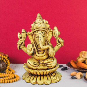 Pure Source India Pure Brass Ganesh Idol for Home, Office, Diwali Puja, Ganesh Chaturthi & Gifting Purpose (3 Inch) (Gold) (284gm)