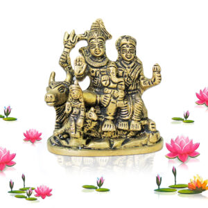 Pure Source India Pure Brass Shiv Parvati Ganesh Idol (3 INCH) Shiv Parivar Murti Statue Sculpture Sitting On Nandi Showpiece for Home Office Temple Mandir Decoration Gift (412 gm)