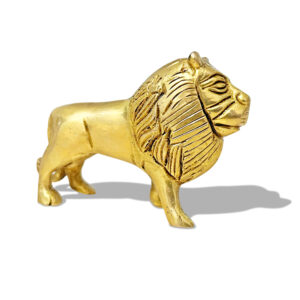 Pure Source India Pure Brass Lion Statue Idol (3.9 Inch) - MahaVastu Remedies Decoration Showpiece Figurine (256gm)