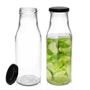 Pure Source India Milk, Water And Juice Glass Bottle With Air Tight Black Cap - 500 Ml (Transparent) (2 Pcs)