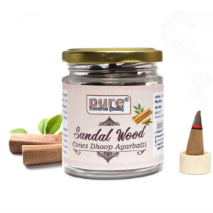 Pure Source India Pack of 50 Natural Dhoop Cones with 50gm Glass Jar| Organic Cones | Dhoop Cones for Pooja (Fragrance-Sandalwood)