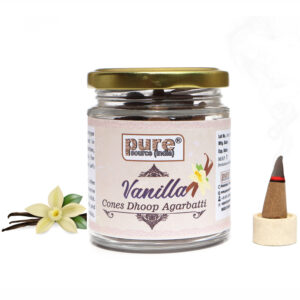 Pure Source India Pack of 50 Natural Dhoop Cones with 50gm Glass Jar| Organic Cones | Dhoop Cones for Pooja (Fragrance-Vanilla)