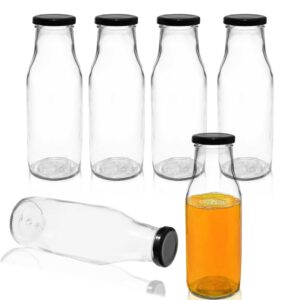 Pure Source India Milk, Water And Juice Glass Bottle With Air Tight Black Cap - 500 Ml (Transparent) (6 Pcs)
