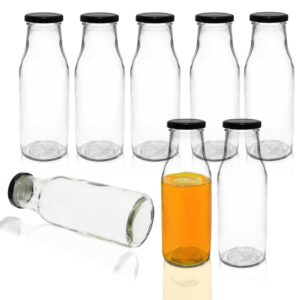 Pure Source India Milk, Water And Juice Glass Bottle With Air Tight Black Cap - 500 Ml (Transparent) (8 Pcs)