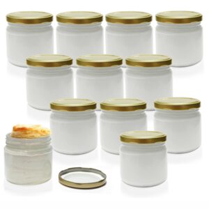 Pure Source India Frosted Glass Airtight Kitchen Storage Cookie Jar With Gold Cap, 280ml, White - 12 Pieces