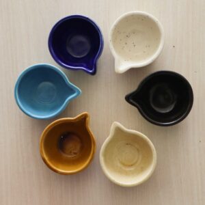 Pure Source India Ceramic Multicolor Diya Oil Lamp for Home Temple | Puja Articles & Decor | Traditional Indian Festival Gifts | Handcrafted Religious Lamp (25ml Each) (6 PCS)