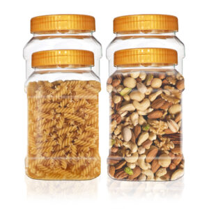 Pure Source India Plastic PET Jar with Lid – BPA-Free, Leak-Proof for Pulses, Pasta, Dry Fruit Storage| Food Grade Jar (1000ml) (4 PCS)