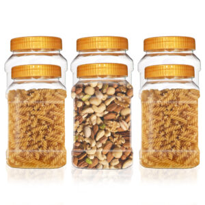 Pure Source India Plastic PET Jar with Lid – BPA-Free, Leak-Proof for Pulses, Pasta, Dry Fruit Storage| Food Grade Jar (1000ml) (6 PCS)