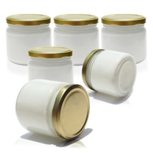 Pure Source India Frosted Glass Airtight Kitchen Storage Cookie Jar With Gold Cap, 280ml, White - 6 Pieces