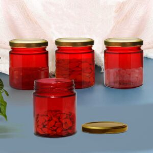Pure Source India Glass Jar Red Color| Airtight, Leak-Proof | Ideal for Jam, Honey, Pickles, Gifts & Storage | BPA-Free Lid | Reusable & Durable (150GM) (4 Pcs)