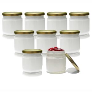 Pure Source India Frosted Glass Airtight Kitchen Storage Cookie Jar With Gold Cap, 280ml, White - 9 Pieces