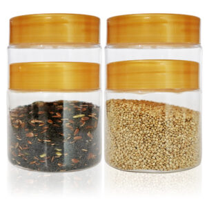 Pure Source India Round Plastic PET Jar with Lid – BPA-Free, Leak-Proof for Pulses, Spices, Dry Fruit Storage| Food Grade Jar (250ml) (4PCS)