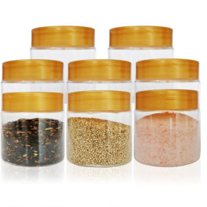 Pure Source India Round Plastic PET Jar with Lid – BPA-Free, Leak-Proof for Pulses, Spices, Dry Fruit Storage| Food Grade Jar (250ml) (8PCS)