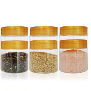 Pure Source India Round Plastic PET Jar with Lid – BPA-Free, Leak-Proof for Pulses, Spices, Dry Fruit Storage| Food Grade Jar (250ml) (6PCS)