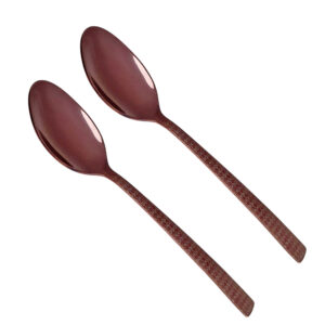 Pure Source India Stainless Steel PVD Coating Rose Gold Dessert Spoon for Ice Cream, Pudding, Mousse, Custard, Cake, Tiramisu, and Fruit Salads (Set of 2)