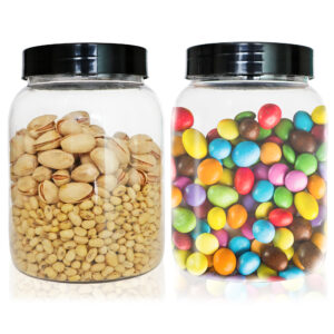 Pure Source India Round Plastic PET Jar with Lid – BPA-Free, Leak-Proof for Pulses, Pasta, Dry Fruit Storage| Food Grade Jar (1100ml) (BLACK, 2 PCS)
