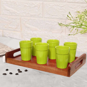 Pure Source India Ceramic Cutting Tea/Chai Cups | 120 ml| Hot & Cold Coffee Mug, Milk & Tea Cup Set (Green) (6PCS)