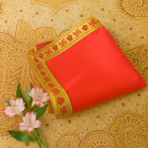 Pure Source India Velvet Chowki Aasan (15 X 15 INCH) for Temple, Navratri Puja & Home Mandir | Religious Mat for God Idol (Red)