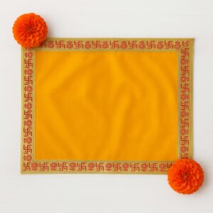 Pure Source India Velvet Chowki Aasan (18 X 18 INCH) for Temple, Navratari Puja & Home Mandir | Religious Mat for God Idol (Yellow)