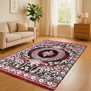 Pure Source India Premium Soft Cotton Floor Carpet (5 X 7 Feet) for Living Room, Bedroom & Home Décor – Non-Slip, Washable & Modern (Red)