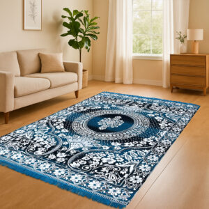Pure Source India Premium Soft Cotton Floor Carpet (5 X 7 Feet) for Living Room, Bedroom & Home Décor – Non-Slip, Washable & Modern (Teal Blue)